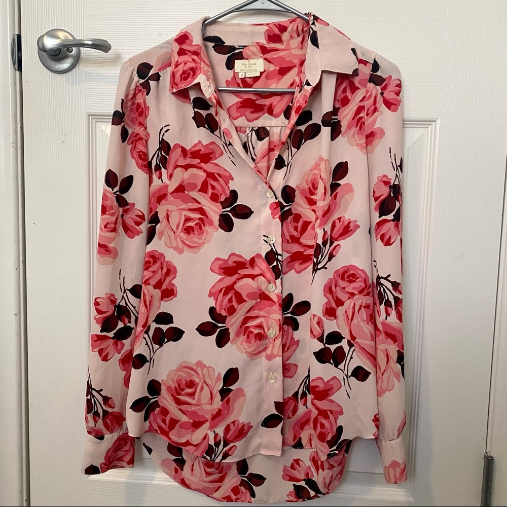 Kate Spade Pink Floral Button Blouse